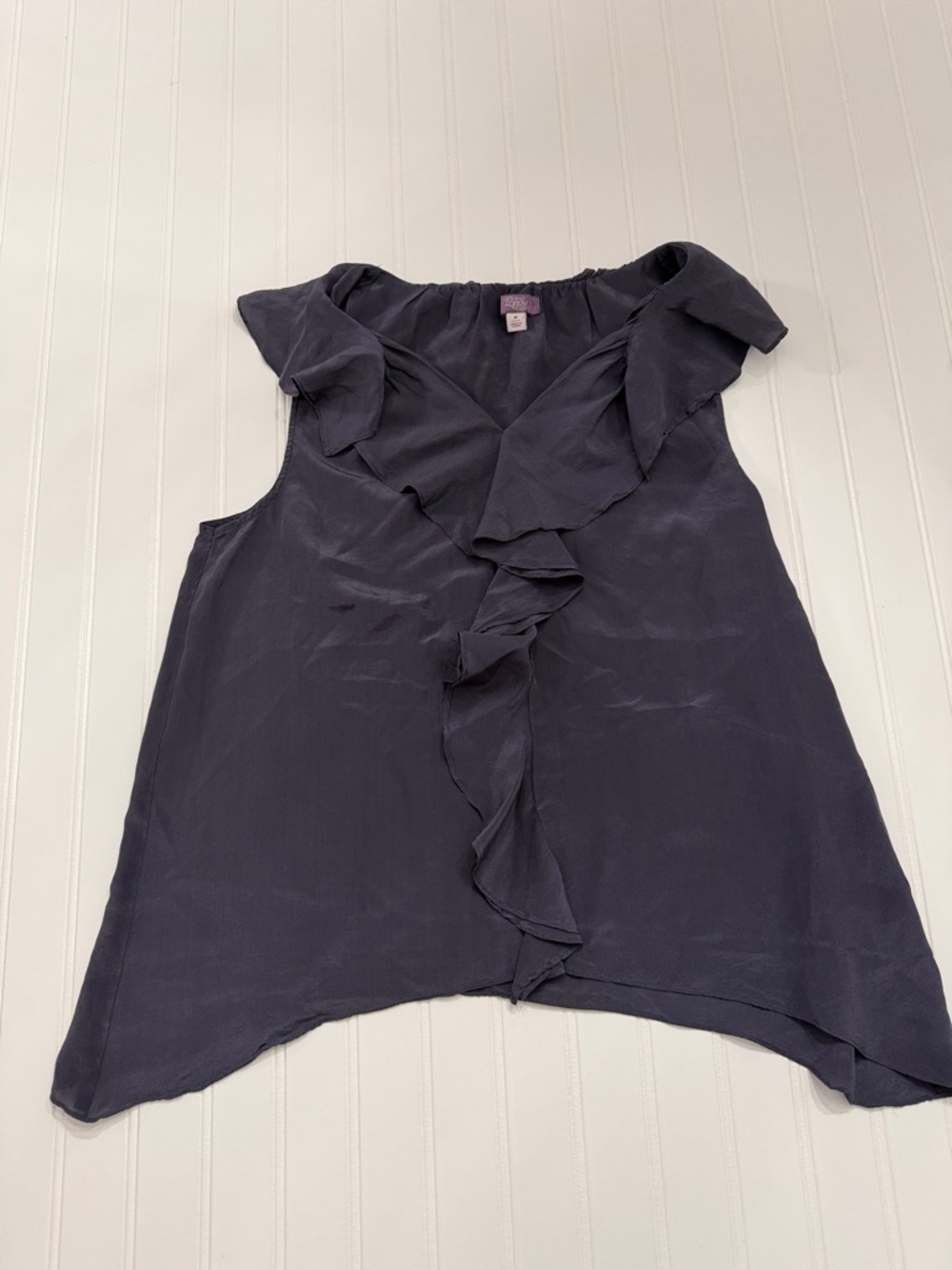 TRULY‎ Poppy Ruffle Silk V-Neck Grey Tank Size M